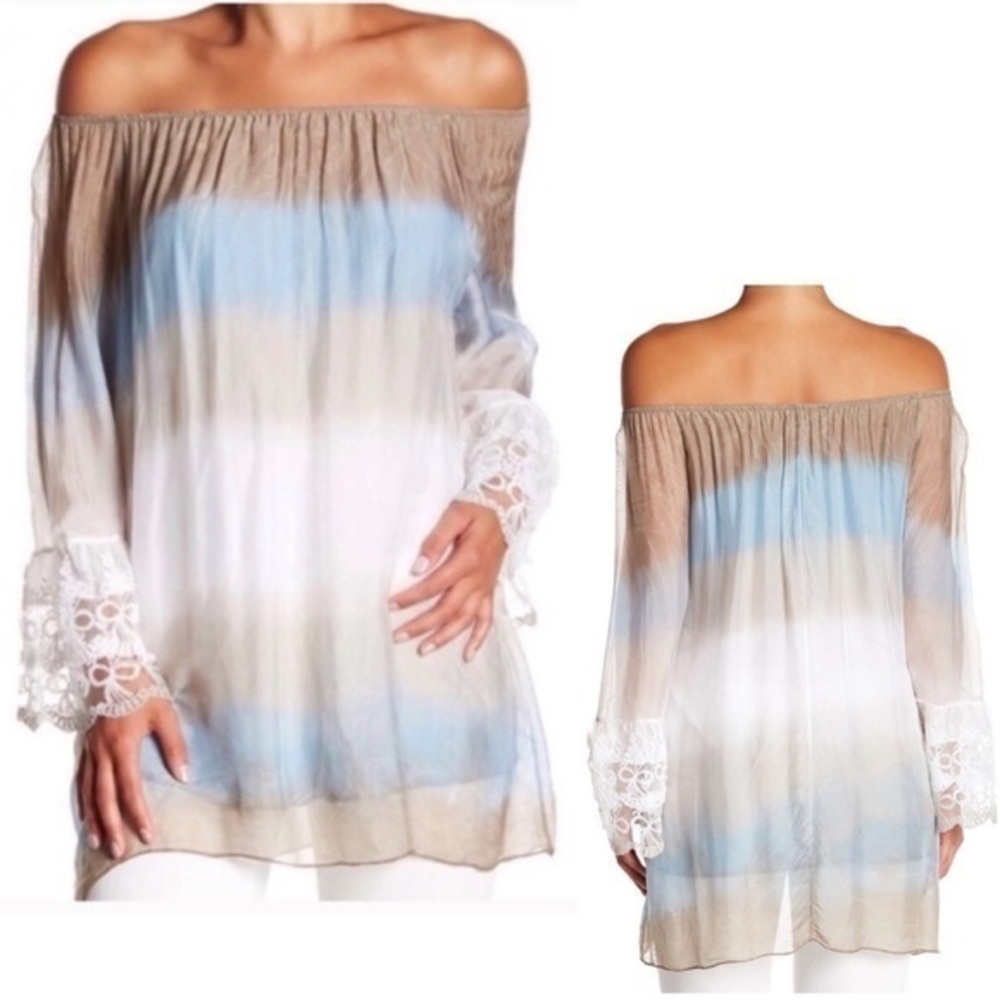 Silk & Lace Lola Made In Italy Bell Sleeve Blouse NWT XL